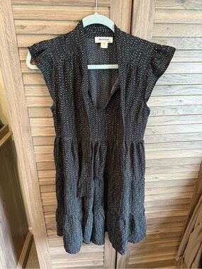 Monteau Black Mini Dress with White Dot Print